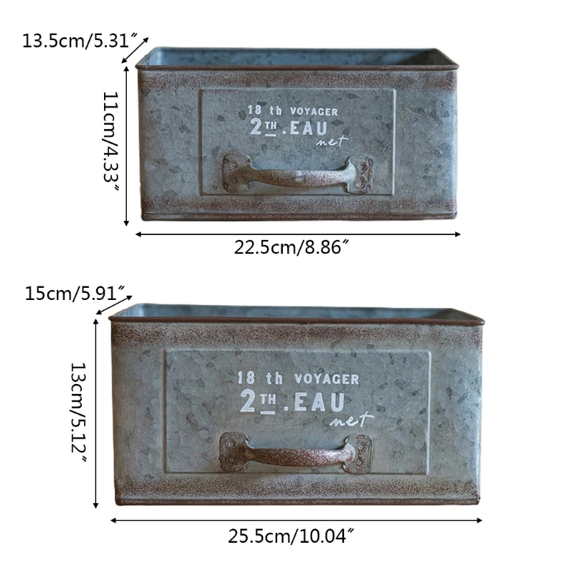 Прямоугольный горшок для растений с суккулентами цветочный железный в стиле