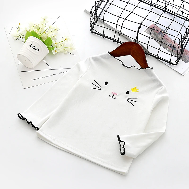 

Baby Clothes For Girls Wood Ears Long Sleeve T Shirt Newborns Infant Cute Cat Print Fashion Casual Sweet Oversized Top Tee White