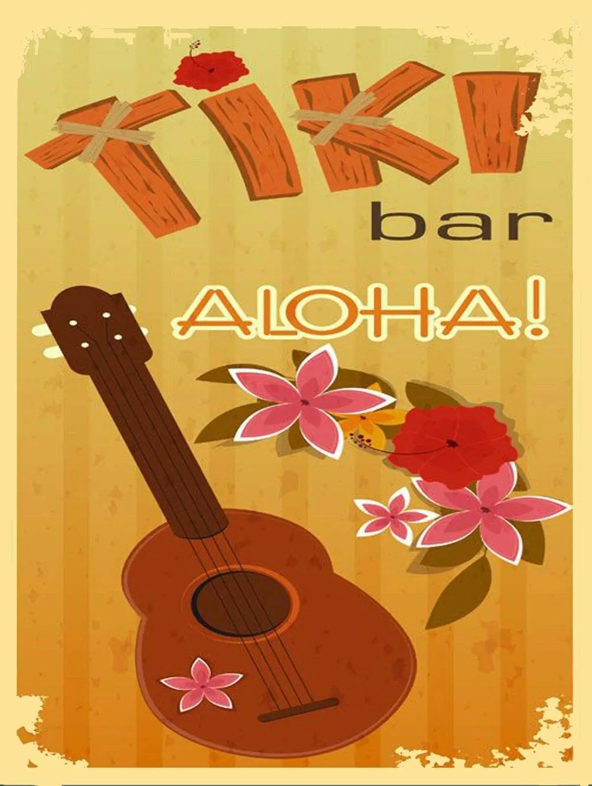 

Vintage Retro Metal Tin Sign Tiki Bar Aloha Guitar Music Home Bar Restaurant Wall Art Decor Plaque Signs 12X8Inch