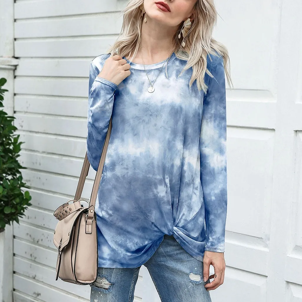 Женская осенне Весенняя футболка повседневный Свободный пуловер с длинными