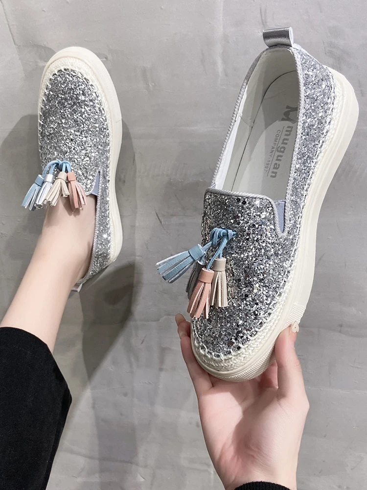 

Изысканные женские туфли Стразы весна-осень 2021 Новые повседневные туфли на плоской подошве для ленивых лоферы на толстой подошве