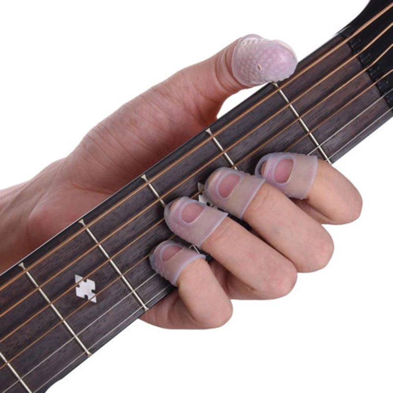 12 stücke gitarre fingerstyle fingertip finger guards für spielen ukuleleelektrische gitarren anfänger silikon gummi schützen abd