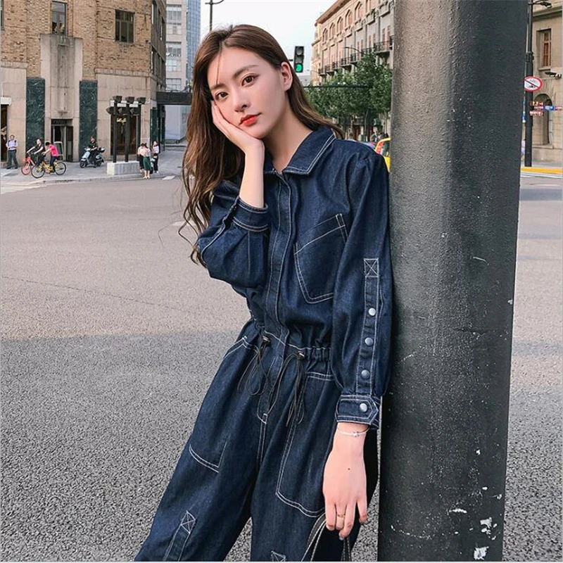 Новые корейские женские комбинезоны с высокой талией на весну и осень 2020 модный