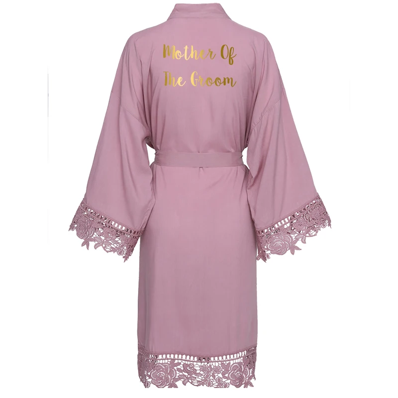 mauve mother g YUXINBRIDAL, новинка, темно-синее однотонное хлопковое кимоно, халаты с кружевной отделкой, женский свадебный халат для невесты, халат, одежда для сна, белое платье для подружки невесты - Цвет: mauve mother g