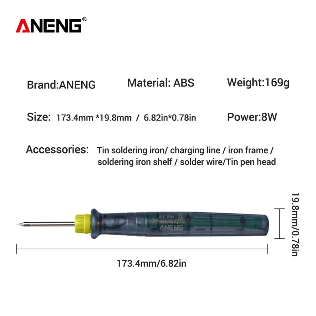 

ANENG LT002 5V 8W Mini Portable USB Electric Powered Soldering Iron Pen/Tip Touch Switch Adjustable Soldering Iron Tools