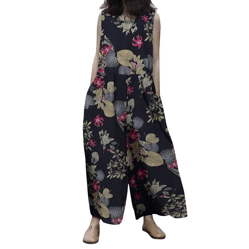 

Lugentolo Fashion Printed Jumpersuit Women Summer Fashion New Plus Size Loose Wide Leg Pants for Women