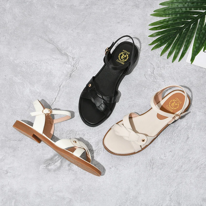 

Flat Sandals Women Calfskin Genuine Leather Back Strap Gladiator Female Summer Beach Shoes Handmade