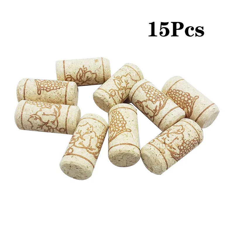 UPORS 15Pcs/Set Wine Cork Natural Wood Corks Wine Bottle Stopper Straight Corks Premium Red Wine Plug Wooden Cap Bar Accessories - Цвет: 15Pcs