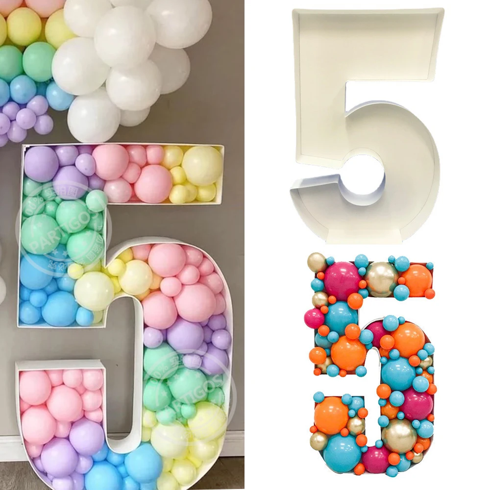 Caja de relleno de globos gigante para niños y adultos, marco de mosaico, soporte de globos, decoración de fiesta de aniversario de cumpleaños, 73cm, Número 1, 2, 3, 4, 5