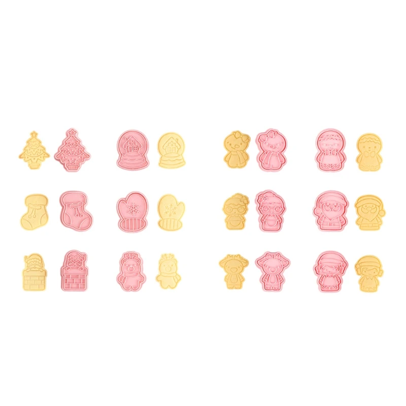 

W3JA PP Material 3D Pressable Biscuit Cutters Set Christmas Shaped DIY Cookie Cutters