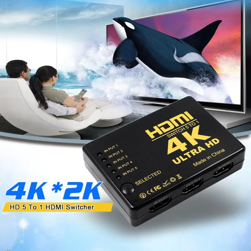 HDMI переключатель 5 входов 1 выход 3D портов 4K Переключатель Селектор сплиттер с