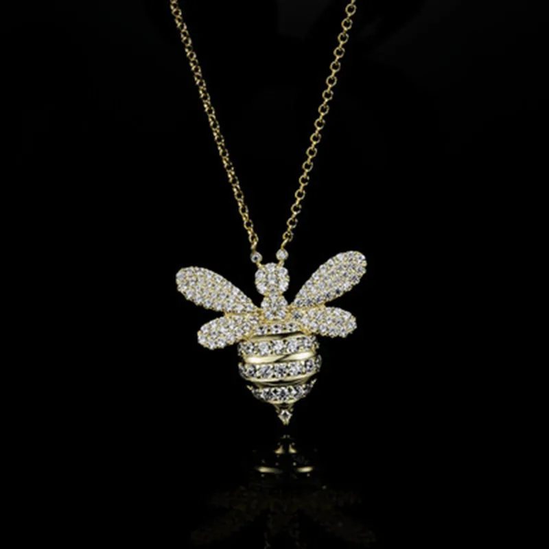 

S925 Sterling Silver Adjustable Necklace Gold Color Wasp High Quality Europe And America Luxury Brand Zircon Monaco Jewelry