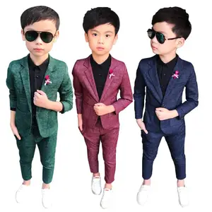 2021 Formal Wedding Boy Costume 2 Pieces Blazer Pants Children Dress Suit Plaid Kids School Uniform  in Pakistan