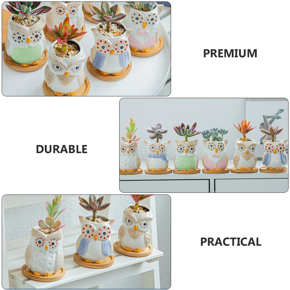 

6pcs Ceramic Owl Design Flowerpot Cartoon Plant Container (Random Style)