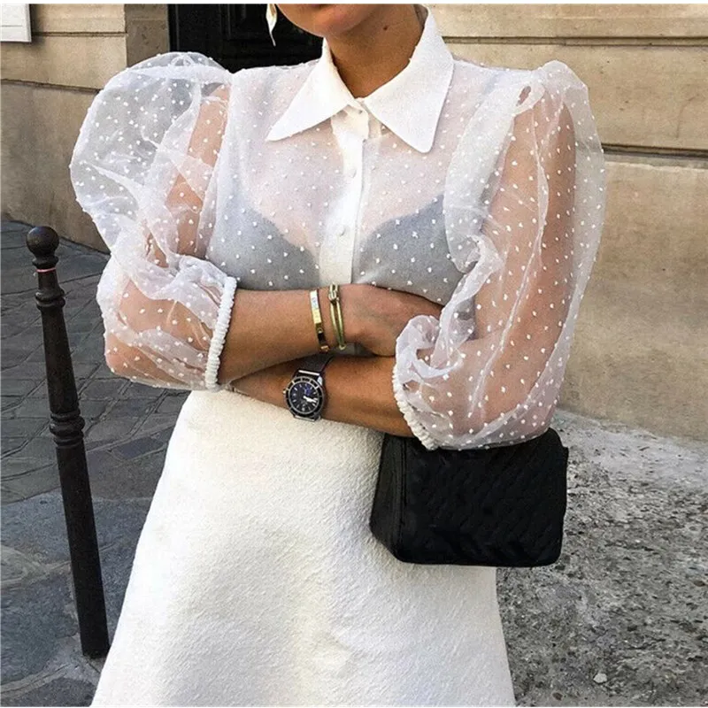 Hirigin блузка женская прозрачная рубашка с длинными рукавами топ модные свадебные