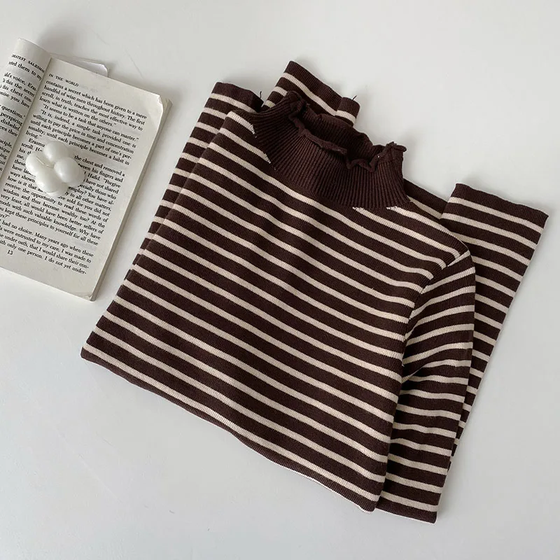 

Женский трикотажный свитер в полоску, теплый пуловер с длинным рукавом и высоким воротником, на осень-зиму, G91, 2022