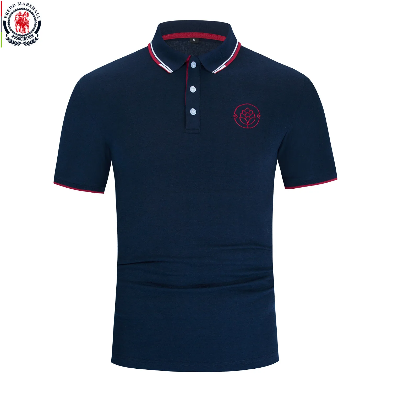 Мужская рубашка-поло с цветочной вышивкой FREDD повседневная Однотонная из 100%