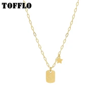 tofflo stainless steel jewelry five pointed star square pendant sweater necklace womens fashion clavicle chain bsp828