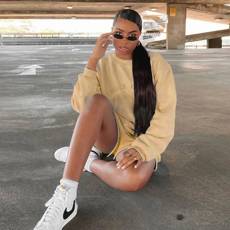 

Letter Embroidery Thicken Loose All-match 2-piece Long Sleeve Pullover Sports Shorts Loose Casual Sportswear streetwear women