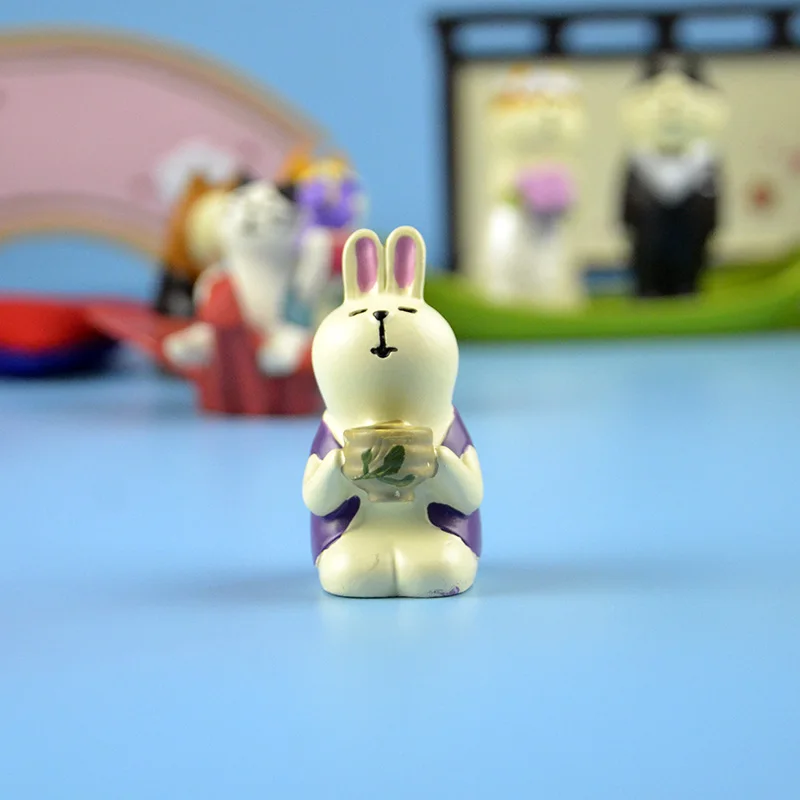 Японский каваи мультфильм Maneki neko талисман Шиба ину кролик Королевское свадебное украшение семья вечерние sakura экран миниатюрная фигурка - Цвет: rabbit drink tea