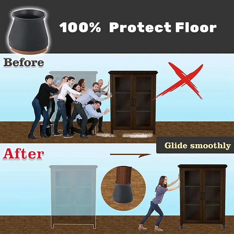 

36Pcs Chair Leg Protector Caps, Felt Bottom Soft Silicone Furniture Foot Cup Pads Furniture Table Feet Covers for Floor