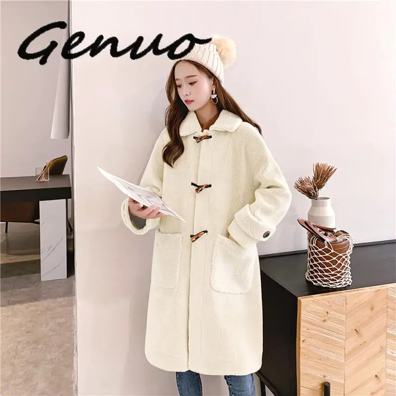 Genuo New 2019 Autumn Winter Warm Soft Buttons Fur Coat Women Jacket Female Plush Overcoat Casual Outerwear Wholesale