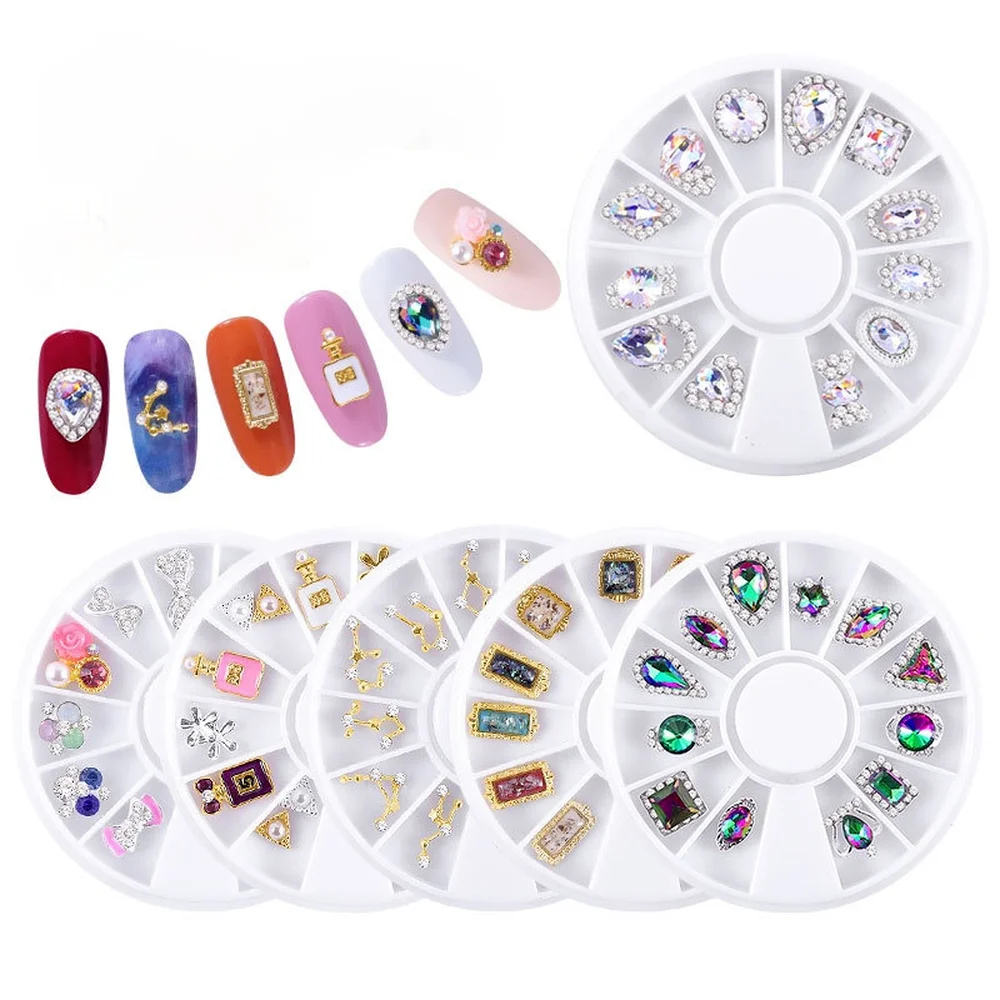 

1BOX Nail Turntable Jewelry Colorful AB Diamond Colorful Glass Diamond Nail Jewelry Turntable Collection