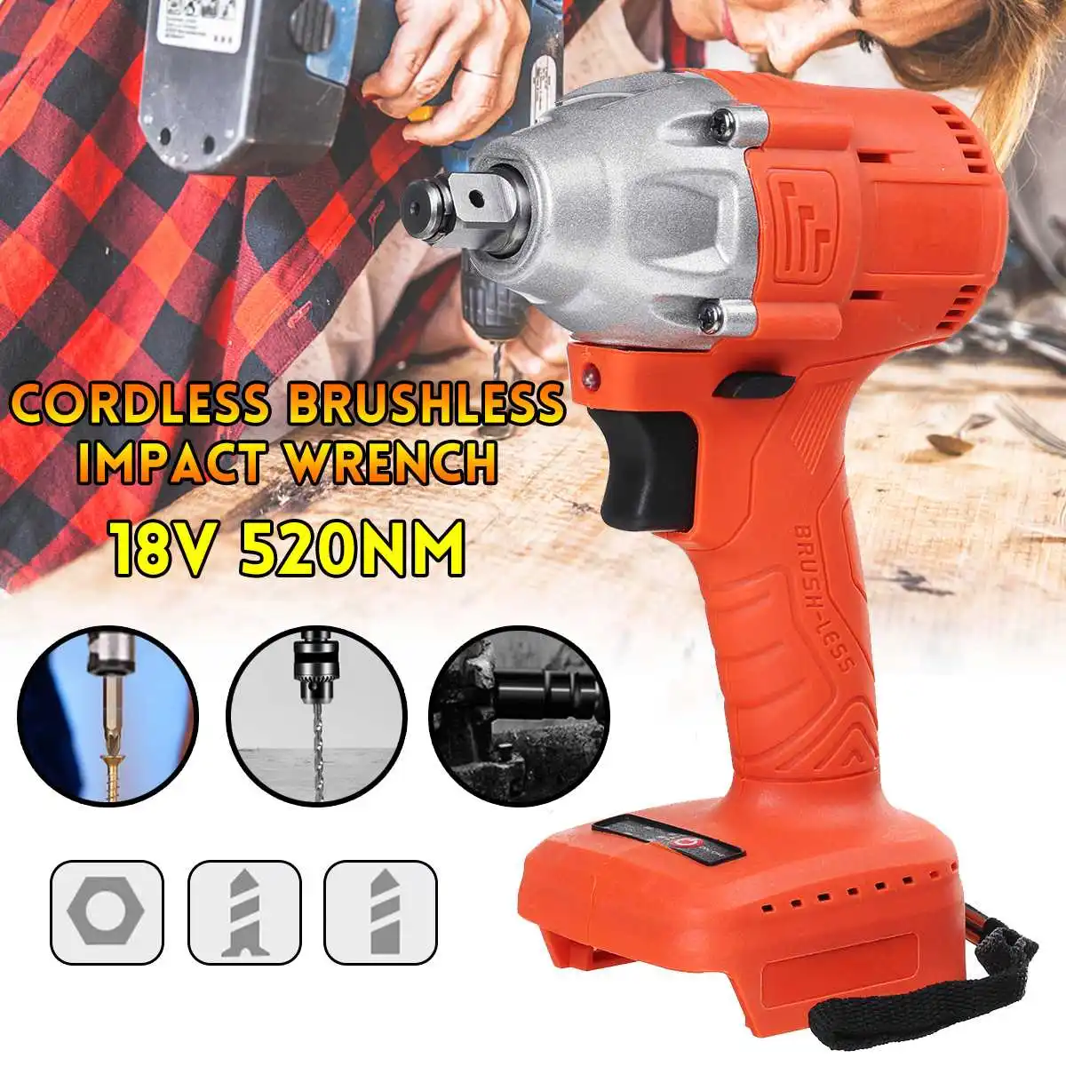 

18V 520Nm Electric Brushless Impact Wrench Rechargeable 1/2 Socket Cordless Wrench Power Tool For Makita Battery DC18WA