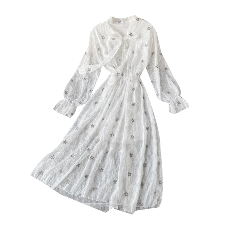 2020 Новая модная женская одежда с бантом до середины икры зимнее платье | Женская