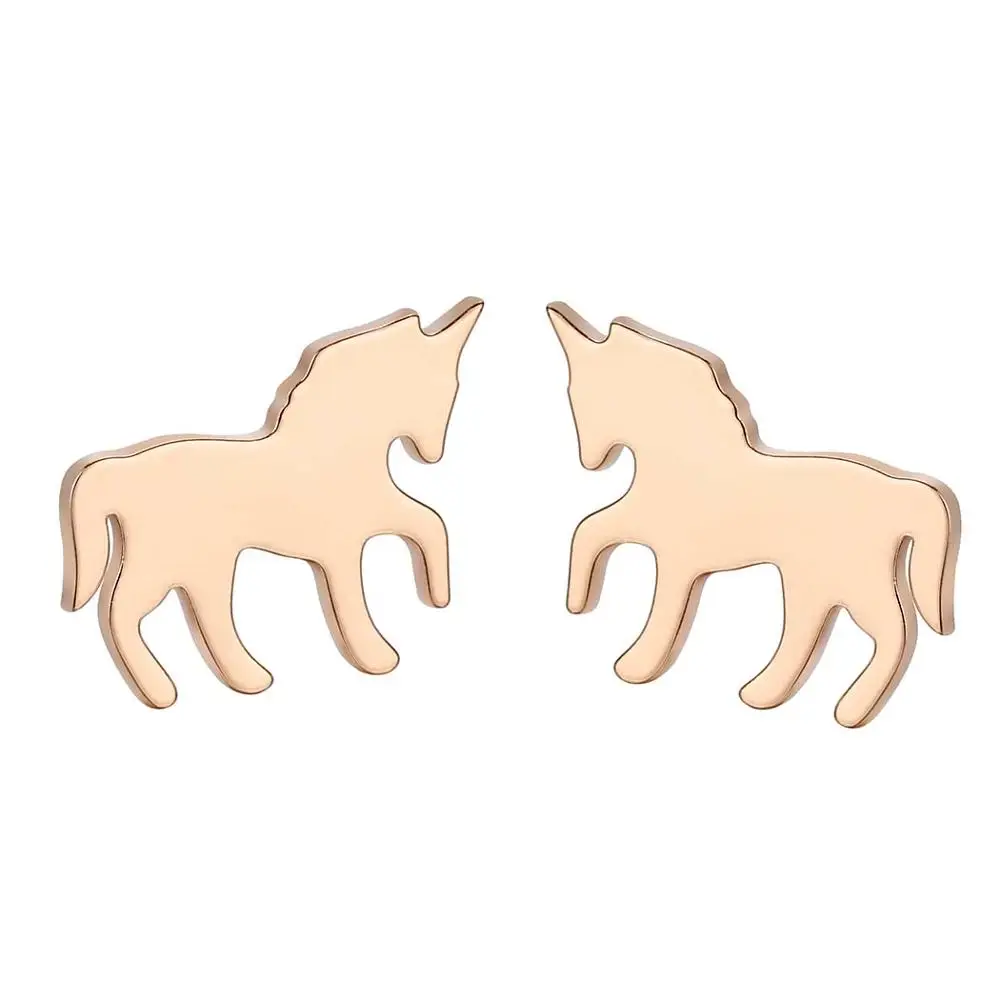 Женские серьги пусеты QIAMNI миниатюрные в виде единорога подарок на день рождения