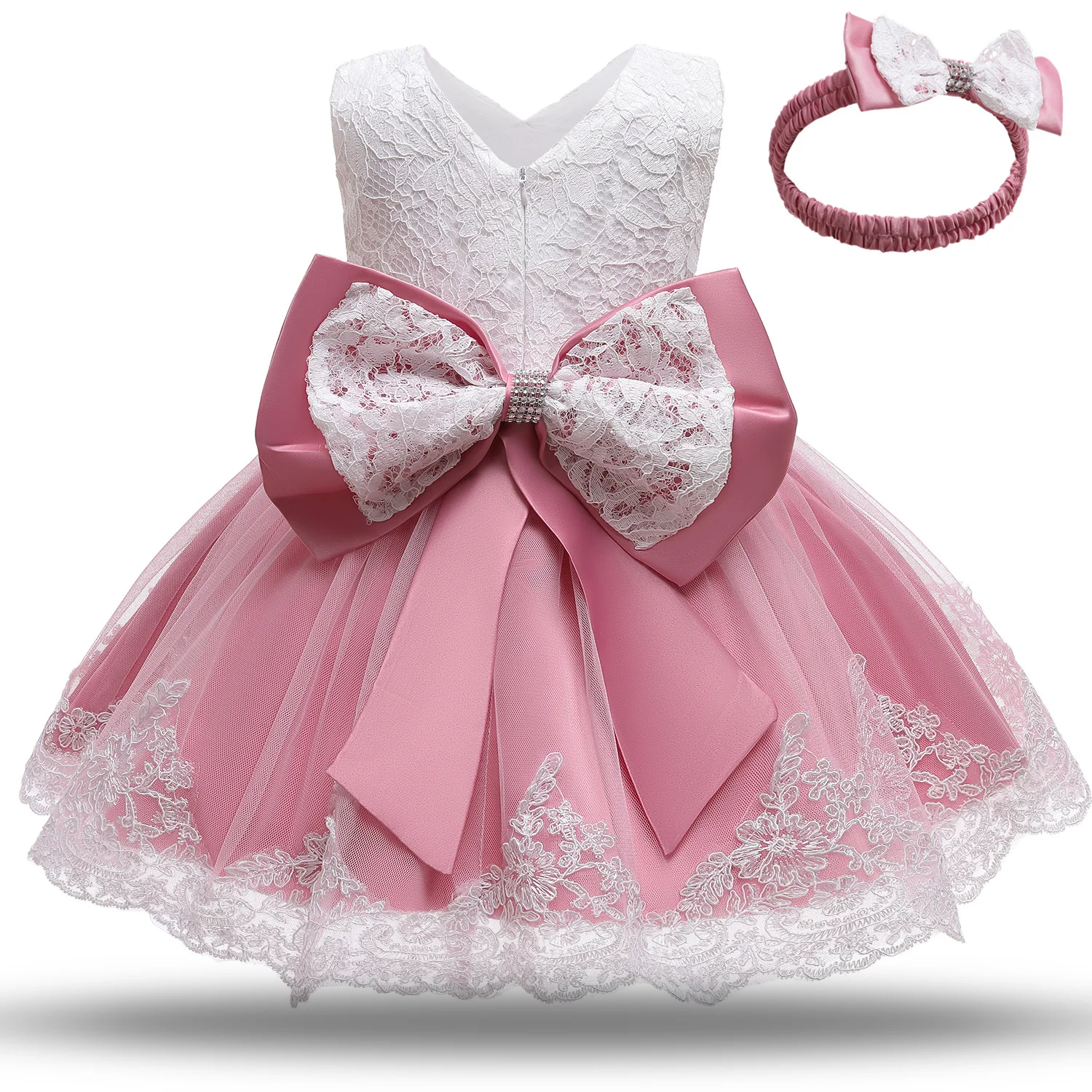 

Baby Girls White Baptism Dress Newborn Princess Birthday Wear Toddler Flower Christening Ball Gown Kids Dresses For 12 24M