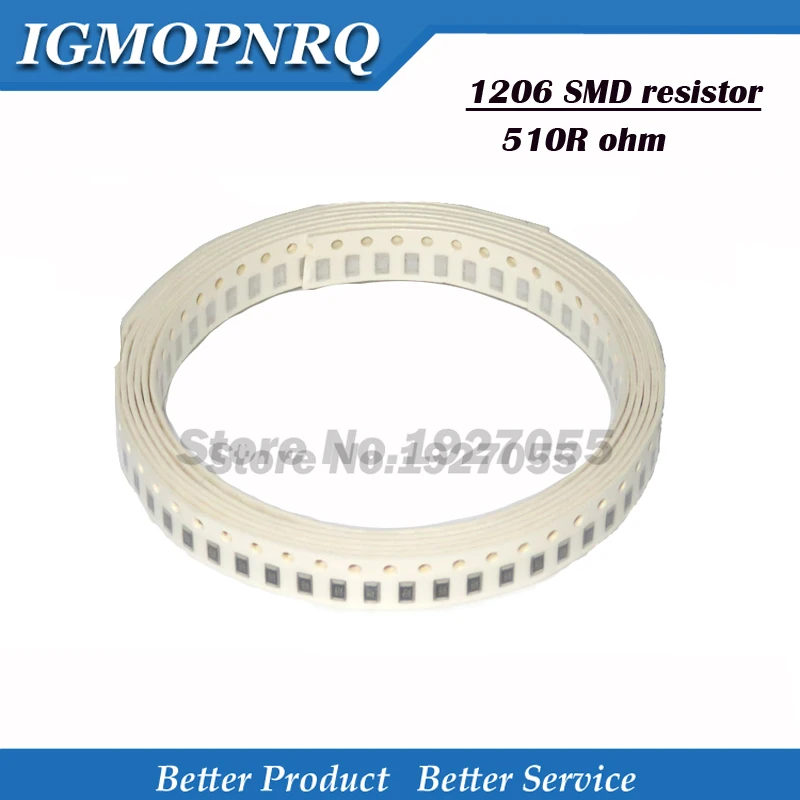

1000PCS 1206 510R SMD Resistor 1% 510 ohm chip resistor 0.25W 1/4W 510R 511 SMD Resistor