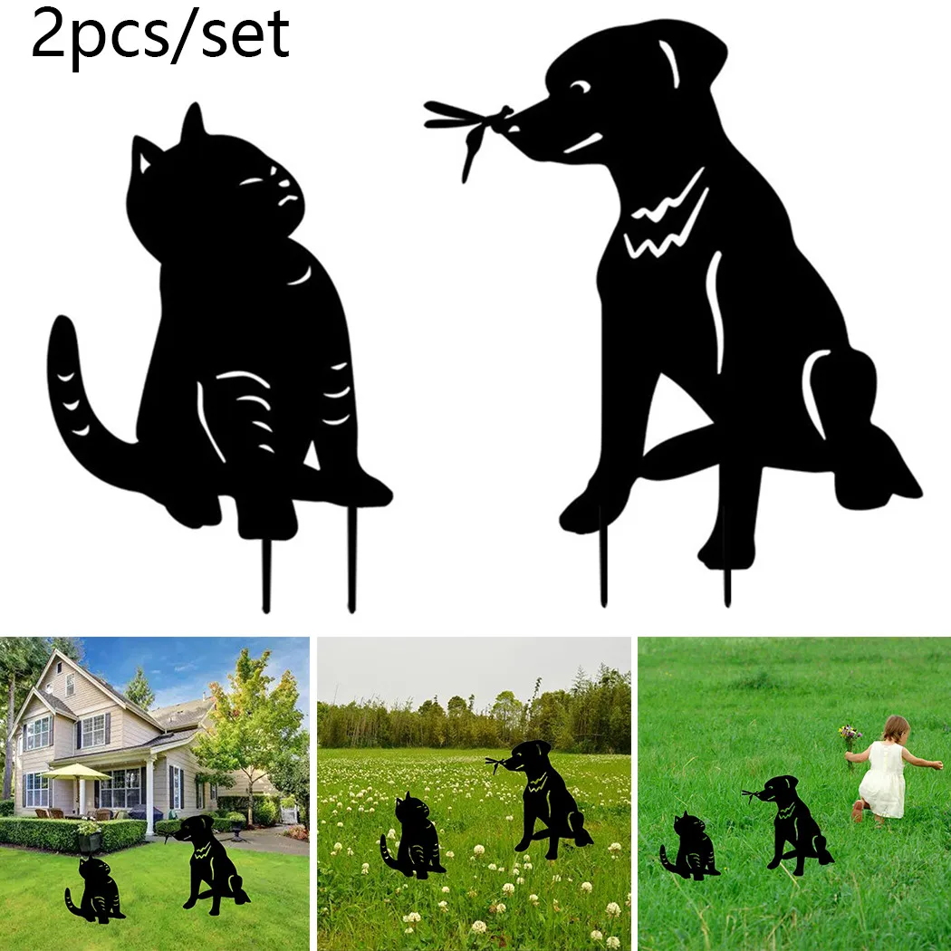

Yard Stake 2pcs Acrylic Art Backyard Backyards Decor Dog And Cat Garden