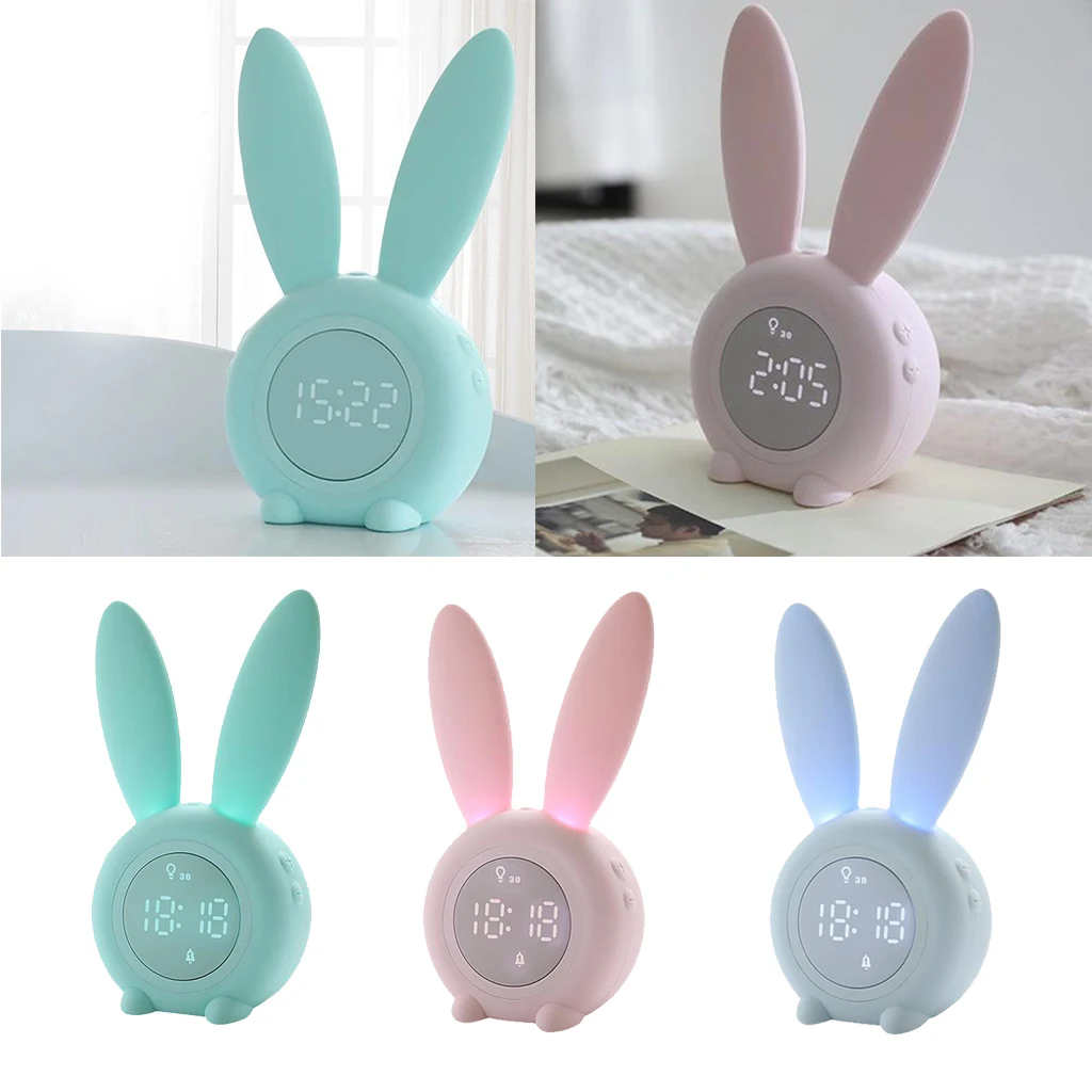 Милый кролик цифровой будильник светодиодный звук ночной Светильник настольные