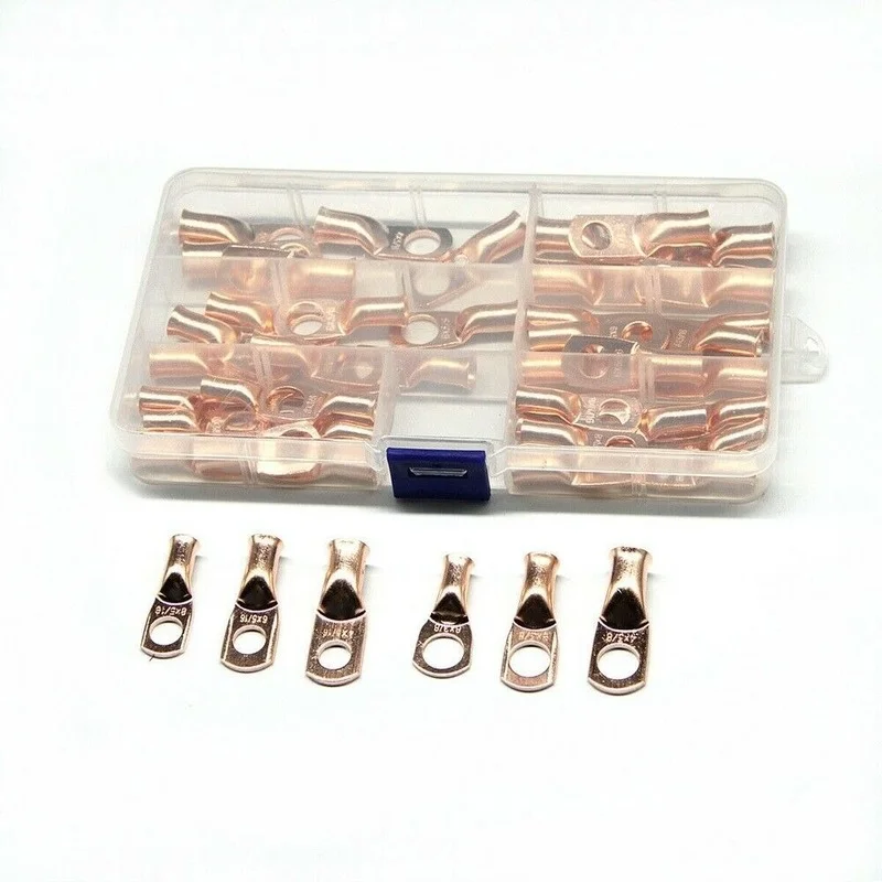 

48Pcs 3/8" 5/16" AWG Electrical Bare Copper Ring Lugs Battery Crimp Terminals Assortment Electric Wire Cable Connectors Kit