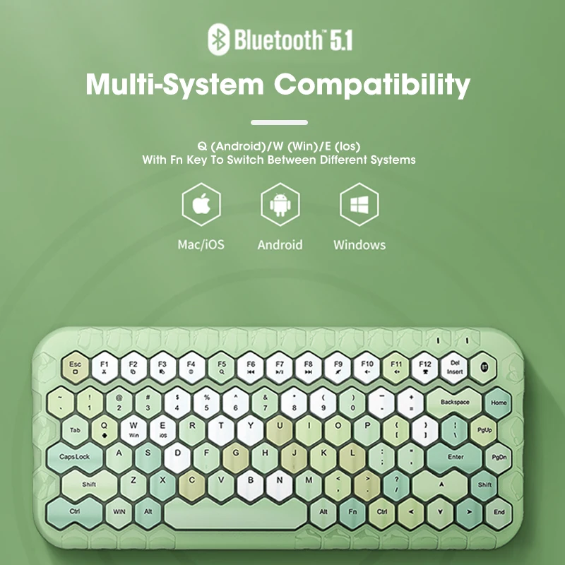 wireless bluetooth keyboard hexagon keycap mixed colors keyboards for macbook pc laptop ipad tablet computer andorid phone free global shipping