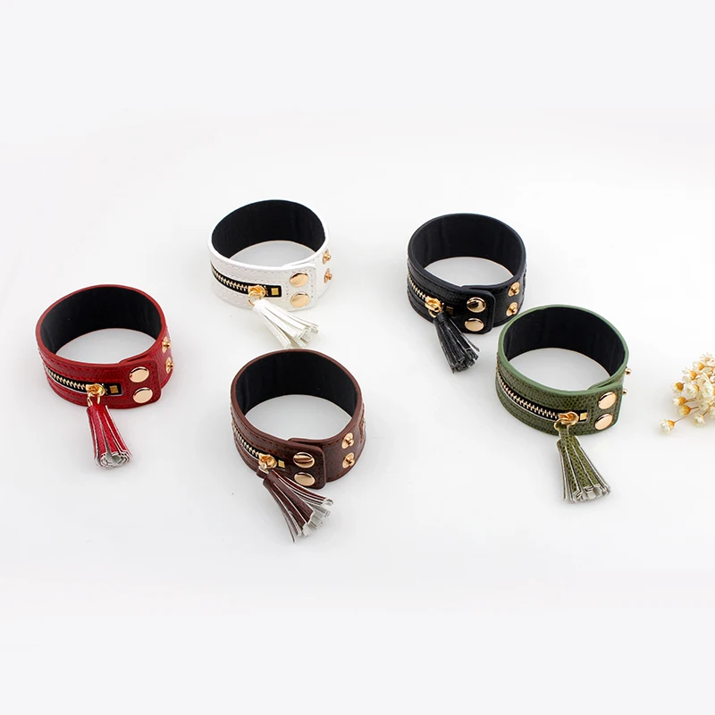 New Fashion Tasse Zipper Wide Leather Women Bracelet Trendy Adjustable Bracelets Bangles Woman Charm Jewelry Accessories