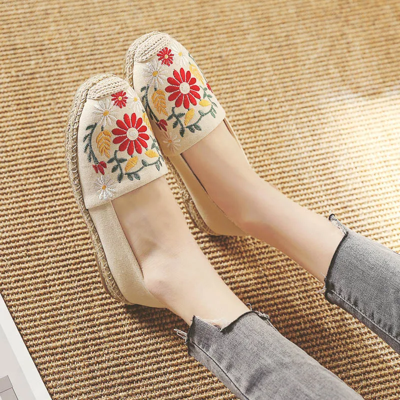 

2021 Women's Flats Fisherman Shoe 2018 Spring Hemp Fashion Embroidery Ladies Shoes Casual Shoes Women Breathable Canvas Shoe