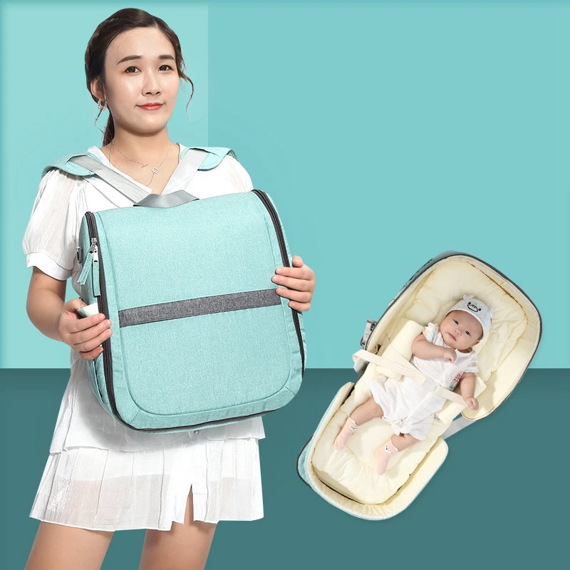 MOTOHOOD 2PCS Mommy Diaper Bag SETS Newborn Baby Bed Backpack Crib Travel Convenience Mother Nappy Bag Folding Sleep Crib