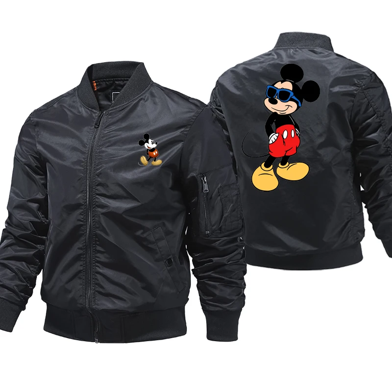 Бомбер с Микки Маусом мужская бейсбольная куртка-пилот в стиле милитари уличная