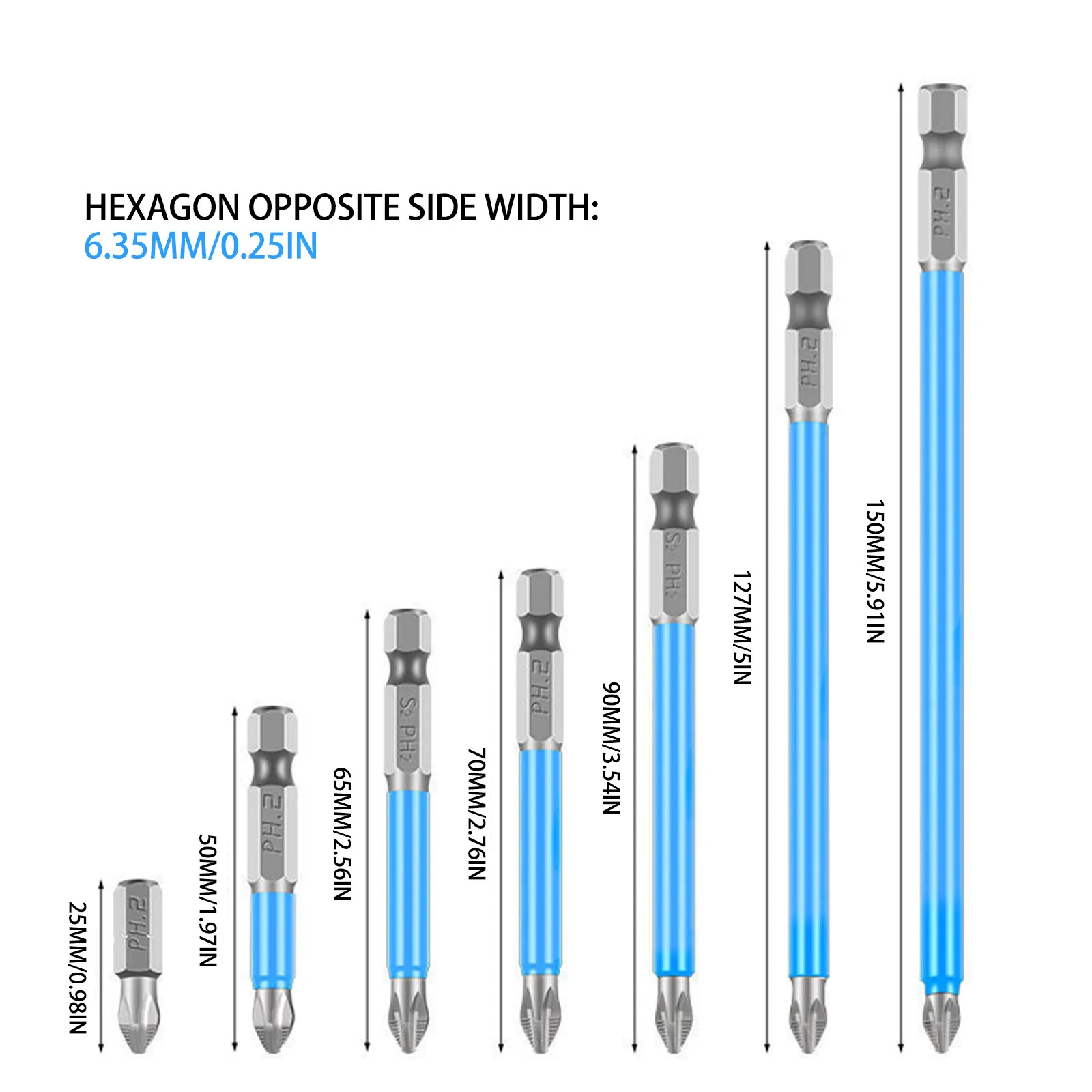 

Non-Slip 1/4" Hex Shank Magnetic PH2 Long Reach Electric Screwdriver Bits Exactness PH2 Single Phillips/Cross Head Power Tools