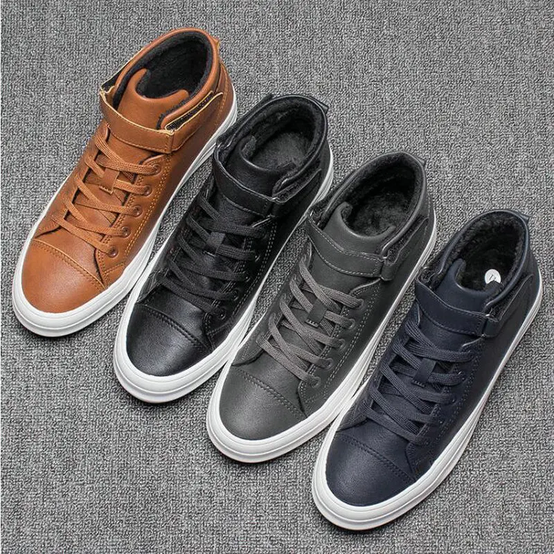 

Mans Casual Shoes For Men Boots Footwear Male Sneakers Winter Men's Boots Warm PU Leather Male Waterproof Shoes A22-16