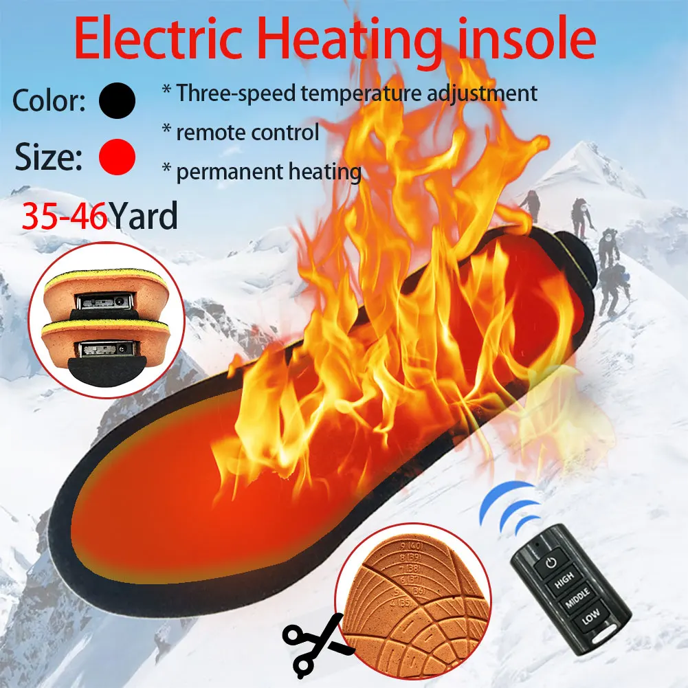 1900mah Rechargeable Electric Heating Insole Remote Heating Insole Three-Speed Thermostat for Skiing and Keeping Warm in Winter