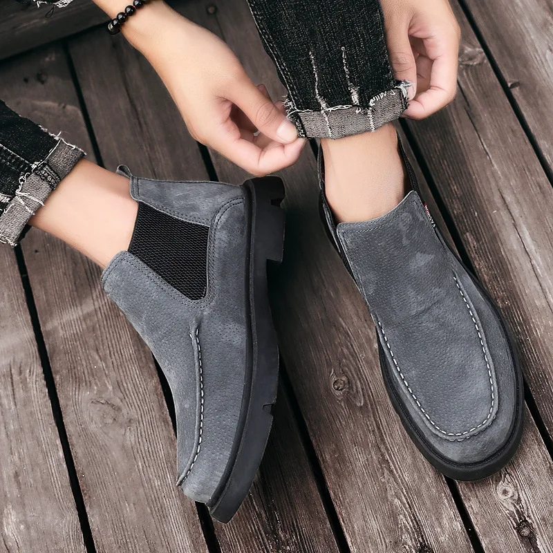 Осенние высококачественные ботильоны Челси Мужская обувь с мехом теплые