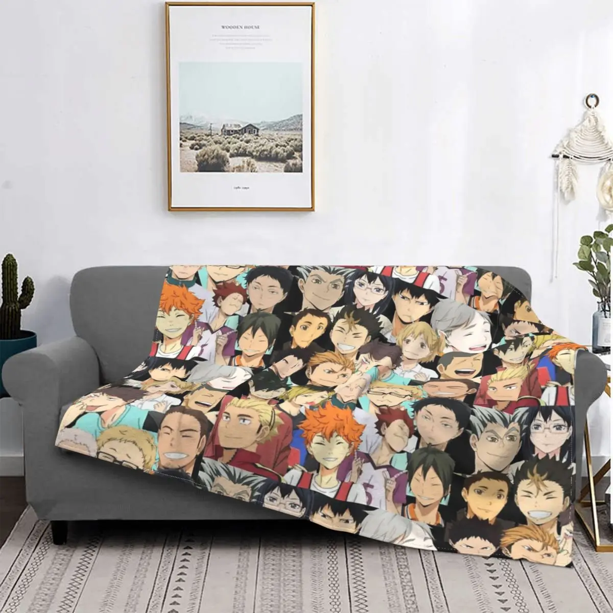 

Haikyuu-colcha de invierno a cuadros para cama, cobertor de lana, 1 manta