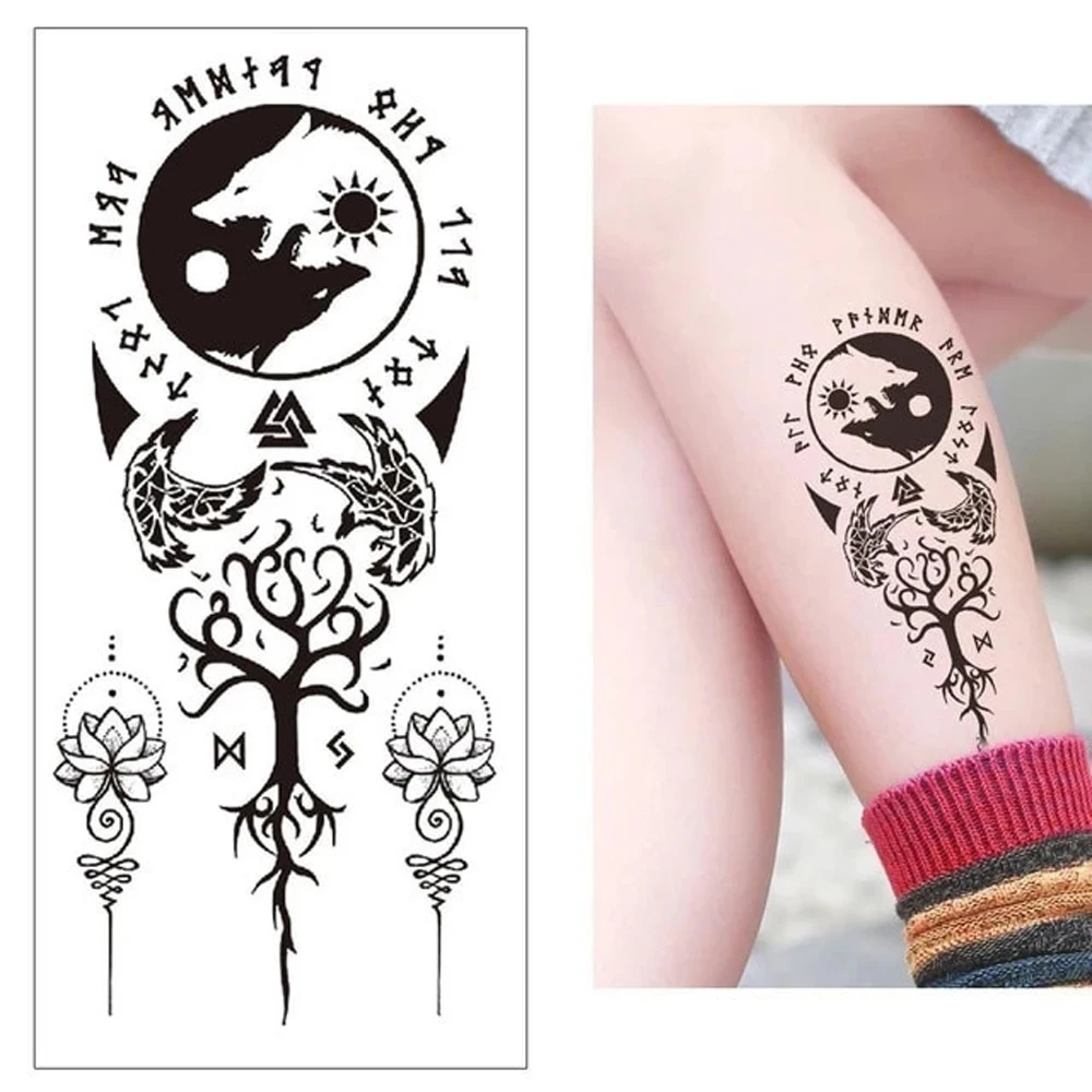 Водостойкие татуировки Taichi Viking Runes с лисой мандалой тату наклейки для женщин