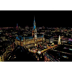 Hamburg Scratch Night View Poster Sticker Deluxe Erase Black Scratch World Map Scratch Off Foil Layer Coating Painting as Gift