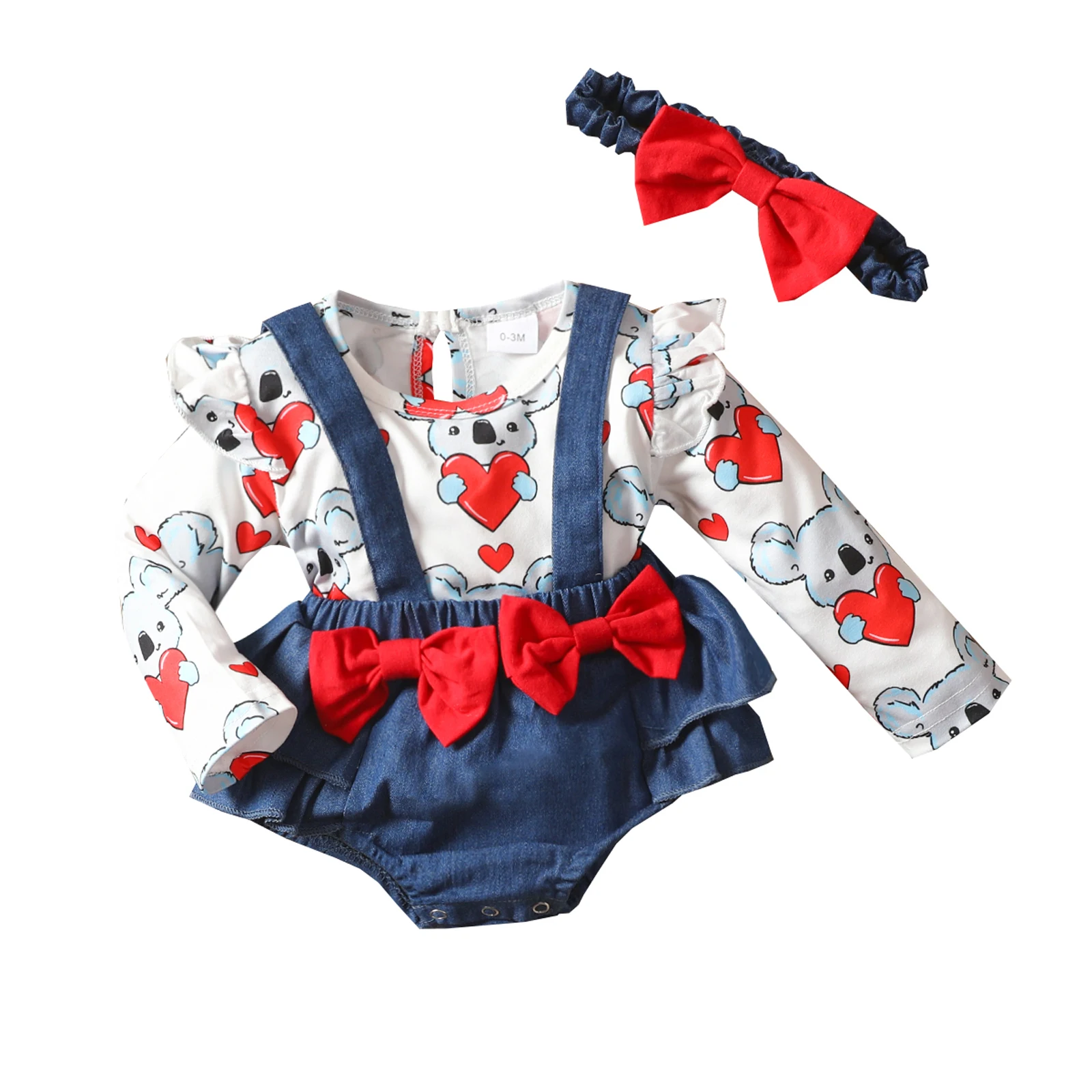 

Lioraitiin 0-18M 3pcs Lovely Baby Girls Boy Clothes Sets Long Sleeve Cartoon Heart Printed T Shirts Suspender Shorts Headband