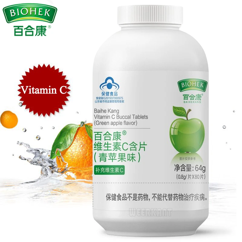 

Vitamin C Chewable Tablet Supplements Green Apple Flavor For Skin Whitening Care Immume Support