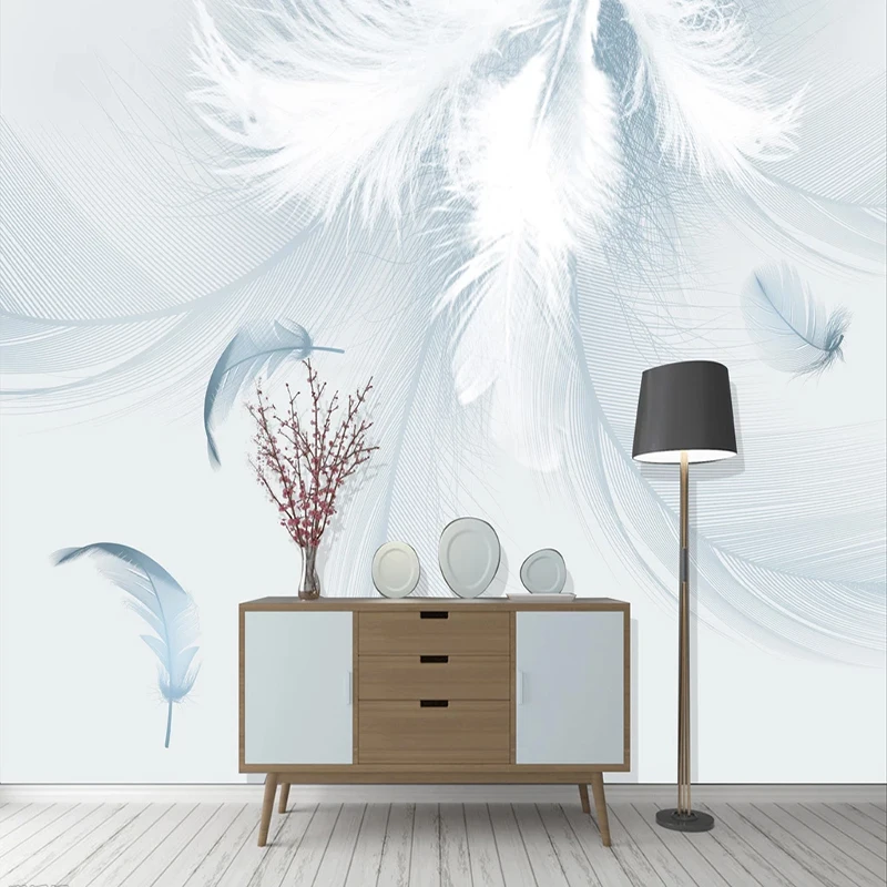 Ручная роспись в скандинавском стиле с голубыми перьями профессиональное